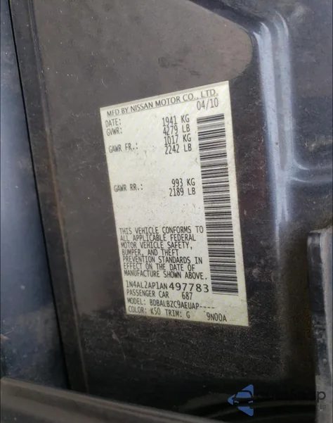 2010 Nissan Altima Base from USA, damaged, VIN 1N4AL2AP1AN497783